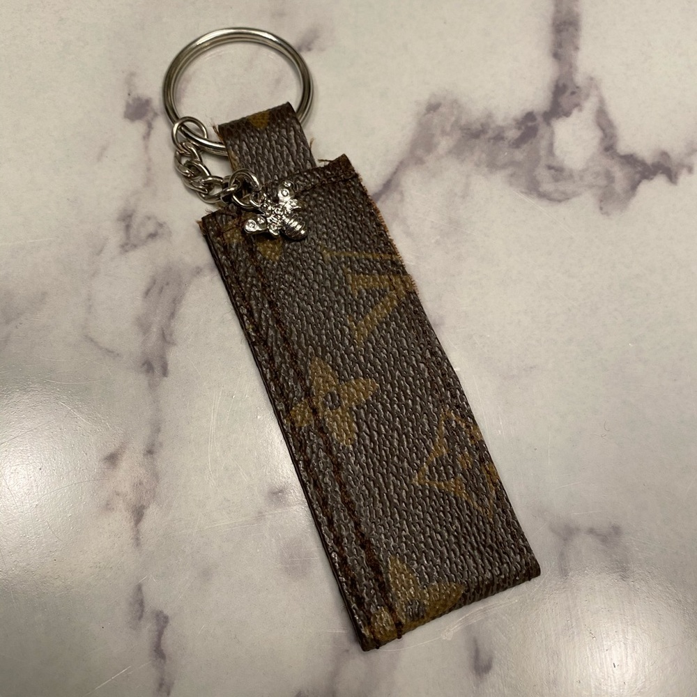 Upcycled brown &gold Louis Vuitton print keychain